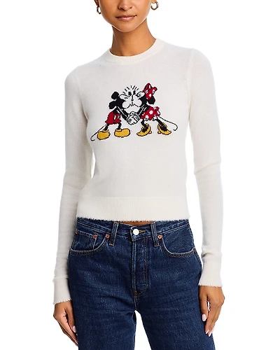Re/Done Mickey Graphic Crewneck Cashmere Sweater