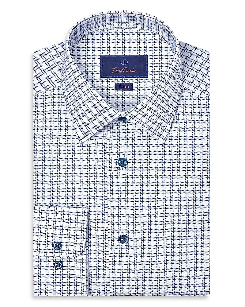 David Donahue Trim Fit Twill Windowpane Check Dress Shirt
