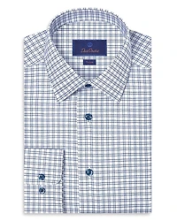 David Donahue Trim Fit Twill Windowpane Check Dress Shirt