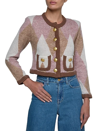 L'Agence Siobhan Fuzzy Argyle Cardigan Sweater