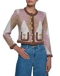 L'Agence Siobhan Fuzzy Argyle Cardigan Sweater