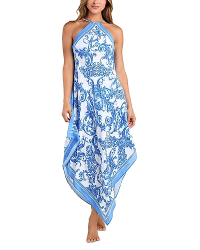 L'Agence Elise Baroque Halter Dress Swim Cover-Up
