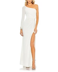 Mac Duggal One Sleeve Beaded Cuff Side Twist Gown