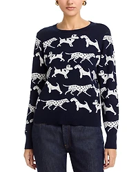 T Tahari Long Sleeved Dog Jacquard Crewneck Pullover Sweater