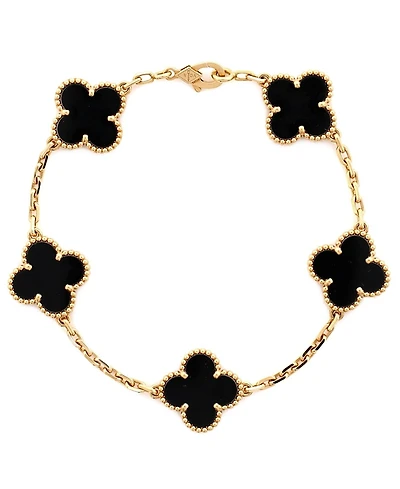 Pre-Owned Van Cleef & Arpels Vintage Alhambra 5 Motifs Bracelet 18K Gold and Onyx