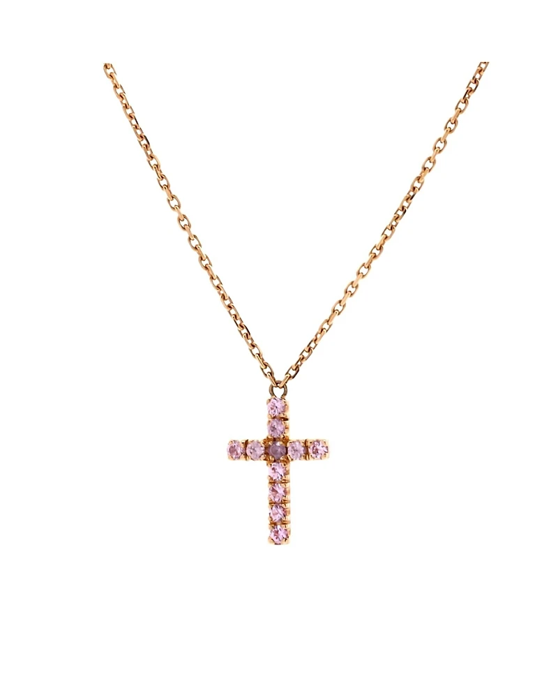 Pre-Owned Cartier Cross Pendant Necklace 18K Rose Gold with Pink Sapphires, 14.75 - 16"