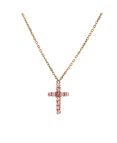 Pre-Owned Cartier Cross Pendant Necklace 18K Rose Gold with Pink Sapphires, 14.75 - 16"