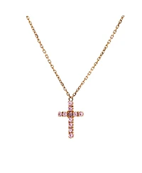 Pre-Owned Cartier Cross Pendant Necklace 18K Rose Gold with Pink Sapphires, 14.75 - 16"