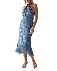 Warehouse Metallic Chiffon Wrap Front Midi Dress