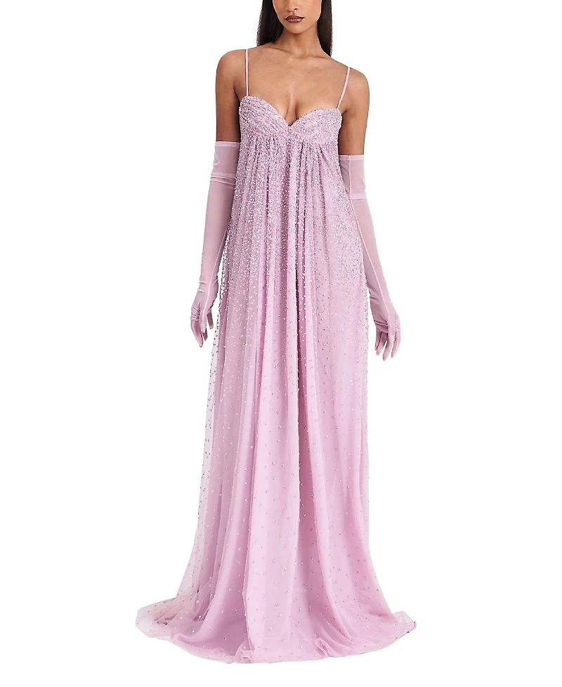 Miss Circle Walliee Rhinestone Embellished Mesh Backless Gown