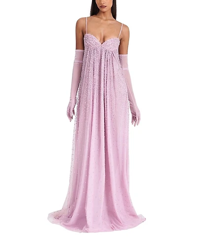 Miss Circle Walliee Rhinestone Embellished Mesh Backless Gown