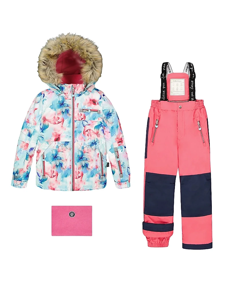 Deux par Girls' Two-Piece Play Snowsuit Floral Jacket - Big Kid