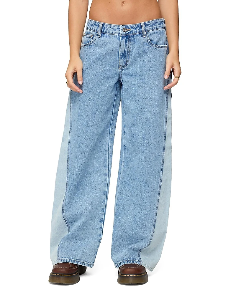 Edikted Genna Contrast Panel Low Rise Baggy Jeans