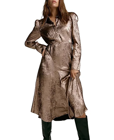 Mint Velvet Women's Metallic Midi Shirt Dress