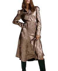 Mint Velvet Women's Metallic Midi Shirt Dress