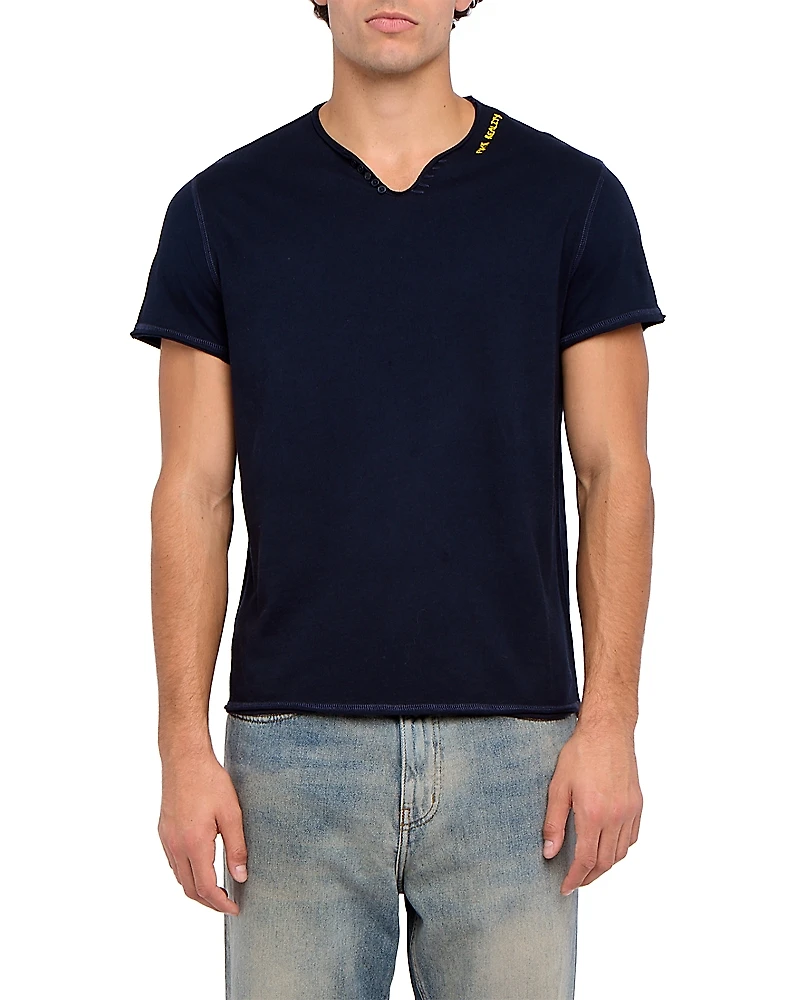 Zadig & Voltaire Monastir Embroidered Short Sleeve Henley Tee