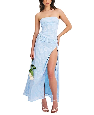 Miss Circle Xatia Strapless Jacquard High Slit Maxi Dress