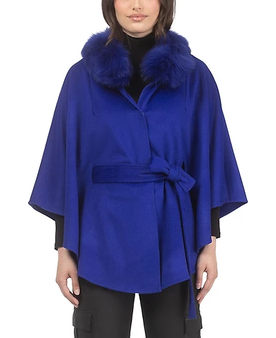 Gorski Select Wool Belted Cape with Lamb Collar