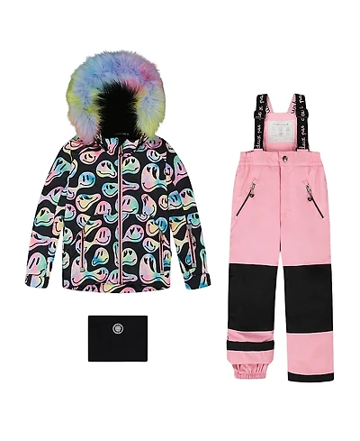 Deux par Girls' Two-Piece Play Snowsuit Smiley Face Jacket