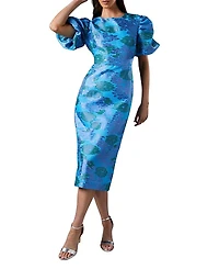 Coast Jacquard Floral Puff Sleeve Midi Dress