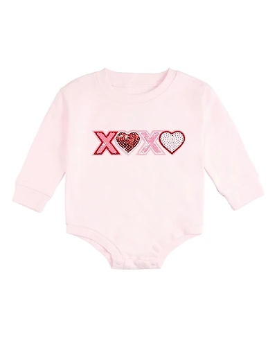 Sweet Wink Xoxo Sequin Patch Valentine's Day Long Sleeve Romper - Baby