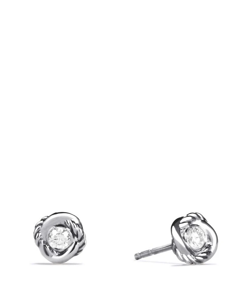 Infinity Stud Earrings in Sterling Silver with Diamonds, 6.8mm
