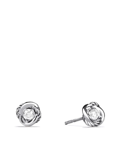 Infinity Stud Earrings in Sterling Silver with Diamonds, 6.8mm