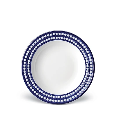 L'Objet Perlee Bleu Rimmed Soup Plate