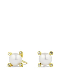 Cable Earrings with Diamonds & Cultured Freshwater Pearls in Gold, .03 tcw