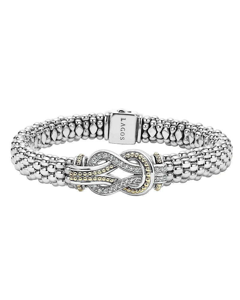Lagos Sterling Silver and 18K Gold Newport Diamond Caviar Bracelet