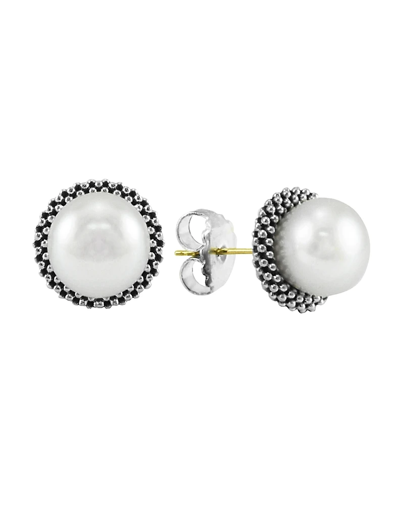 Lagos Sterling Silver Luna Cultured Pearl Stud Earrings