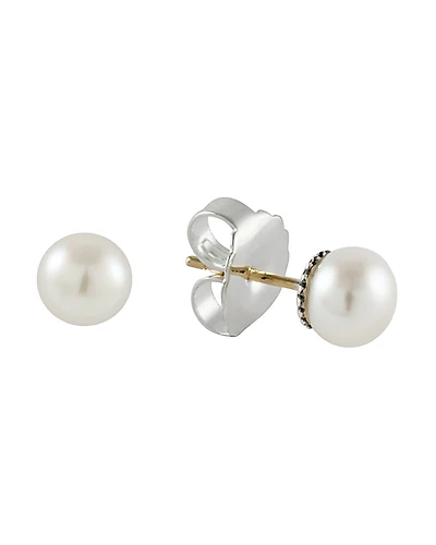 Lagos Sterling Silver Luna Fluted Button Post Cultured Pearl Earrings, 8mm