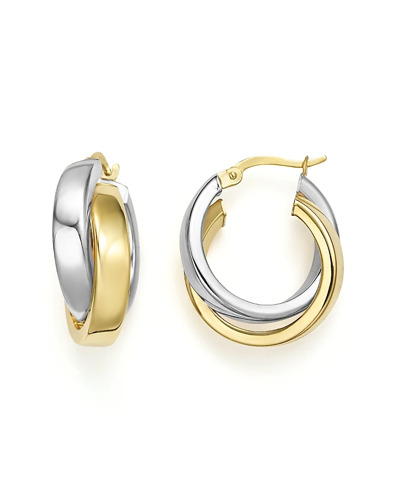 14K Yellow and White Gold Bold Dual Hoop Earrings