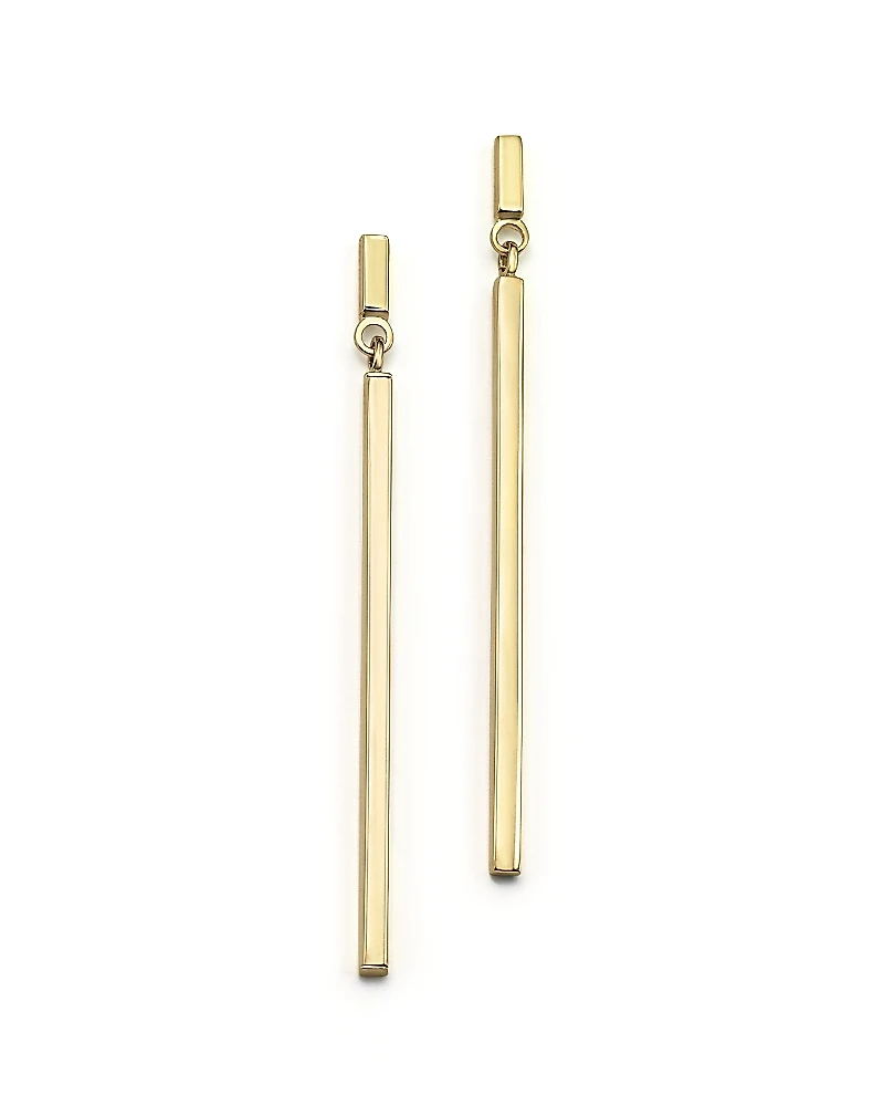 14K Yellow Gold Square Stick Drop Earrings