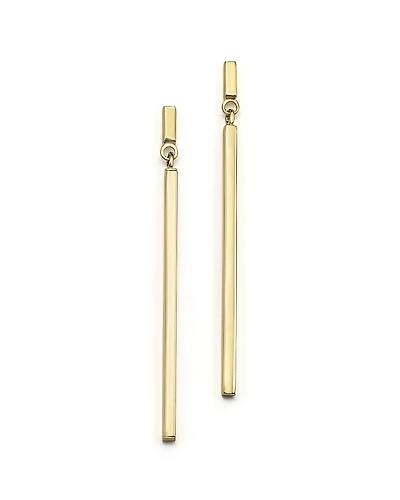 14K Yellow Gold Square Stick Drop Earrings