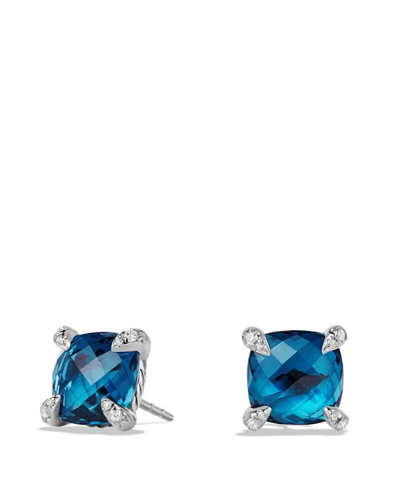 Sterling Silver Châtelaine Stud Earrings with Gemstones & Diamonds