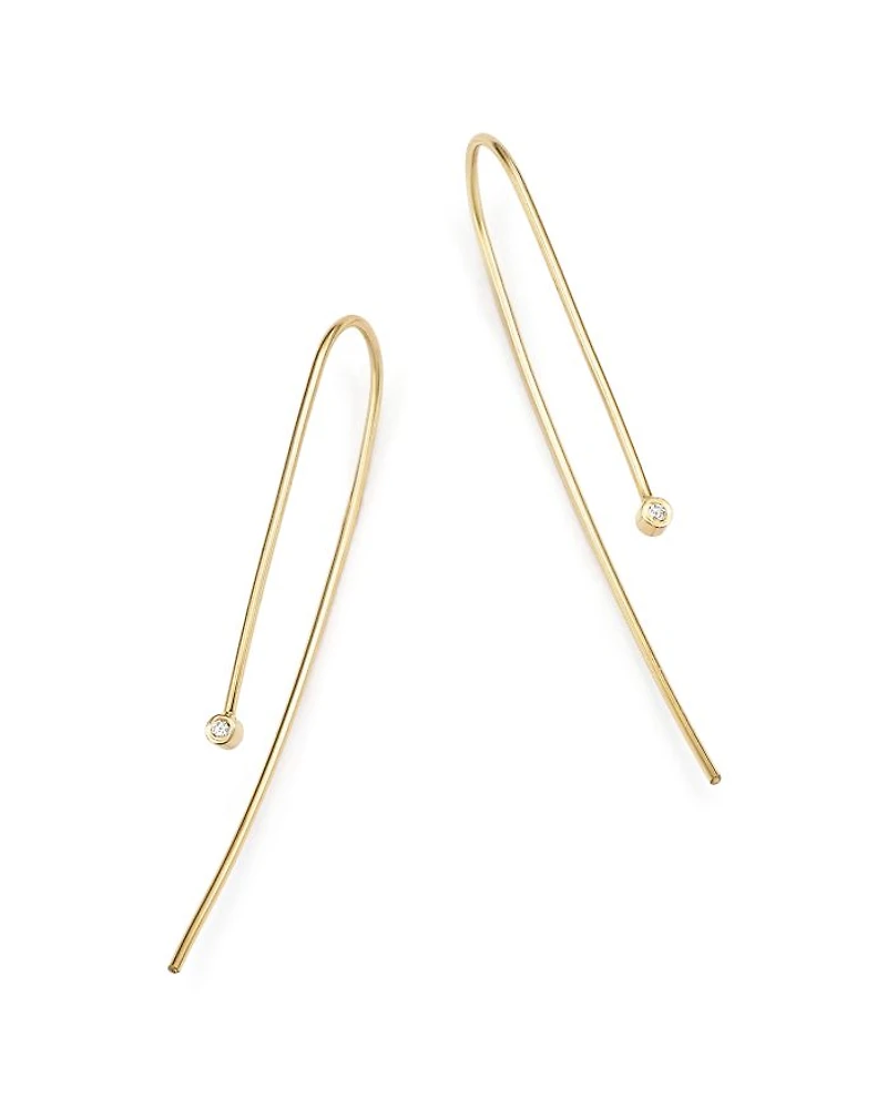 14K Yellow Gold and Bezel Set Diamond Wire Earrings