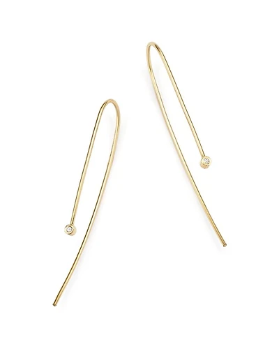 14K Yellow Gold and Bezel Set Diamond Wire Earrings