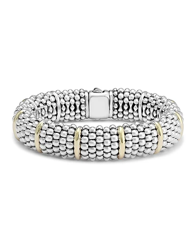Lagos Sterling Silver Signature Caviar Bracelet with 18K Yellow Gold Stations