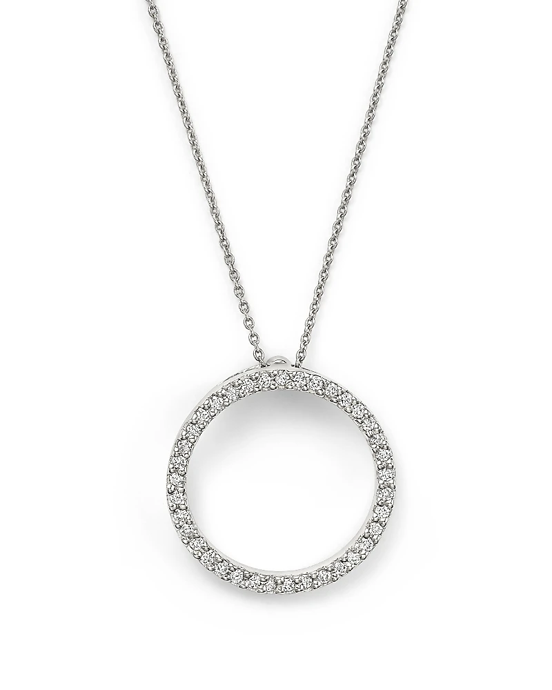 Roberto Coin 18K White Gold Small Circle Pendant Necklace with Diamonds, 16