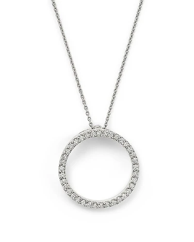 Roberto Coin 18K White Gold Small Circle Pendant Necklace with Diamonds, 16