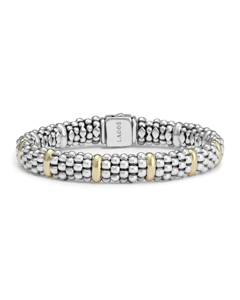 Sterling Silver & 18K Yellow Gold Caviar Beaded Oval Bracelet