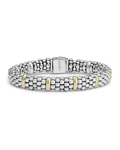 Sterling Silver & 18K Yellow Gold Caviar Beaded Oval Bracelet