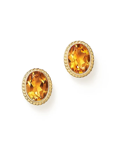 Citrine Oval Bezel Stud Earrings