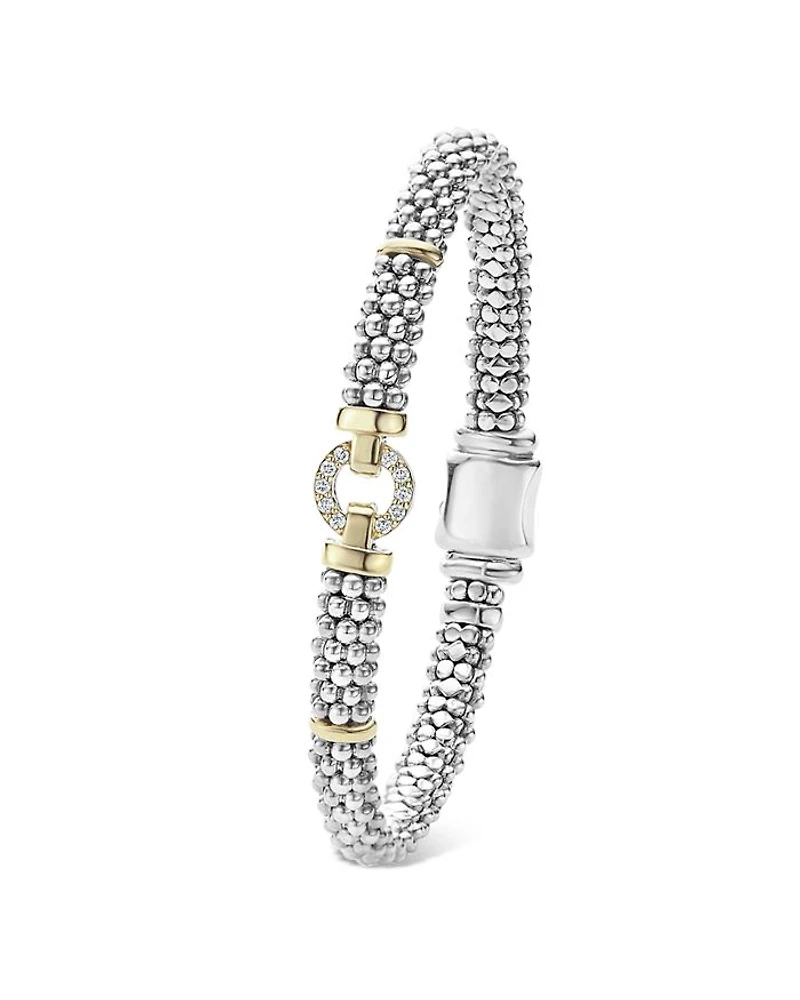 18K Gold and Sterling Silver Caviar and Diamonds Rope Bracelet, 6mm
