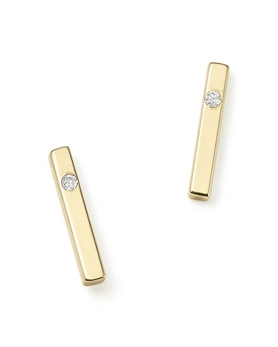 14K Yellow Gold Bar Earrings with Diamonds