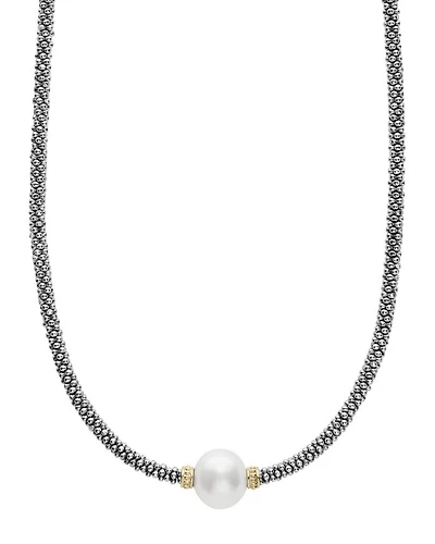 18K Gold and Sterling Silver Luna Rope Necklace with Cultured Freshwater Pearl, 16"