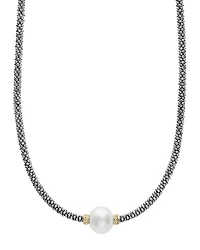 18K Gold and Sterling Silver Luna Rope Necklace with Cultured Freshwater Pearl, 16"