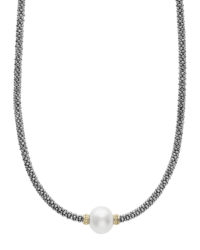 Lagos 18K Gold and Sterling Silver Luna Rope Necklace with Cultured Freshwater Pearl, 16
