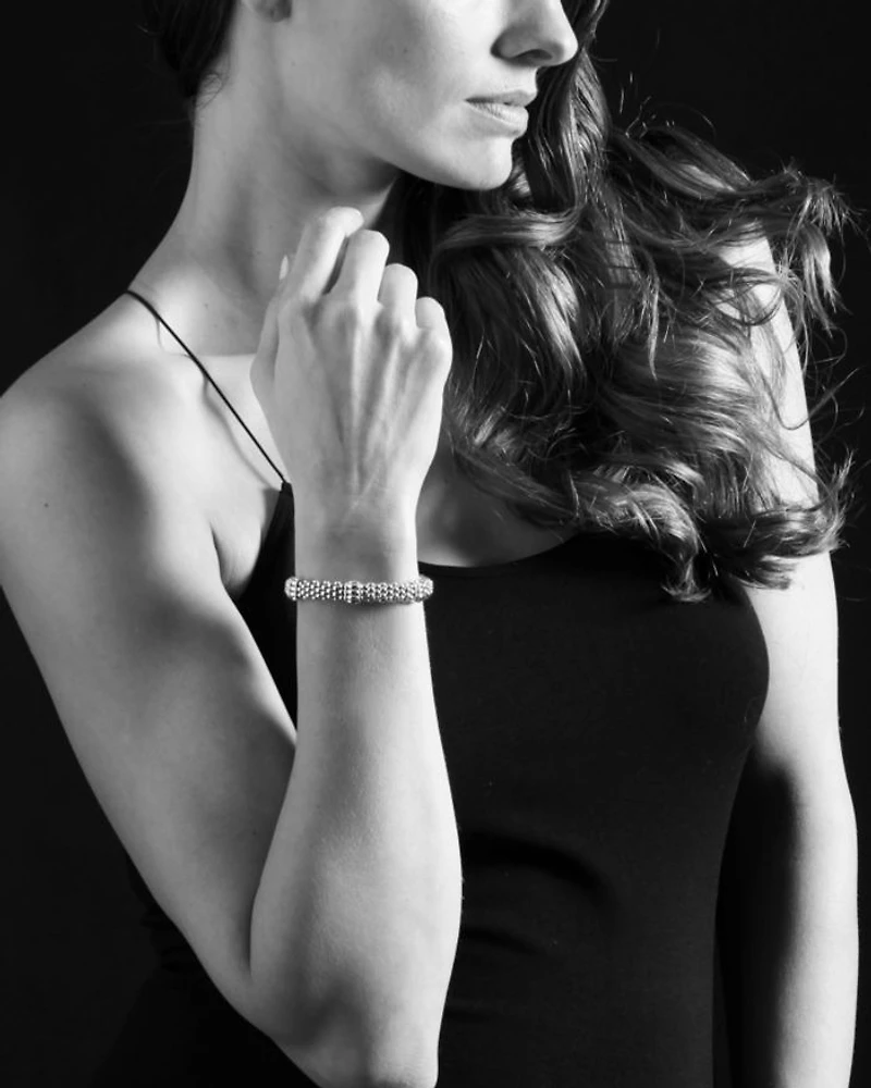 Sterling Silver Signature Caviar Fluted Station Bracelet